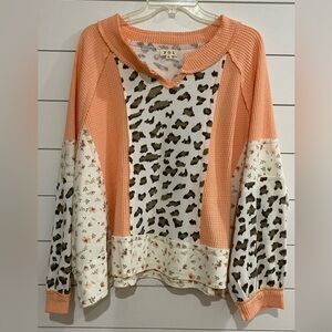 POL Vibrant Orange and Cream Patterned Sweatshirt
